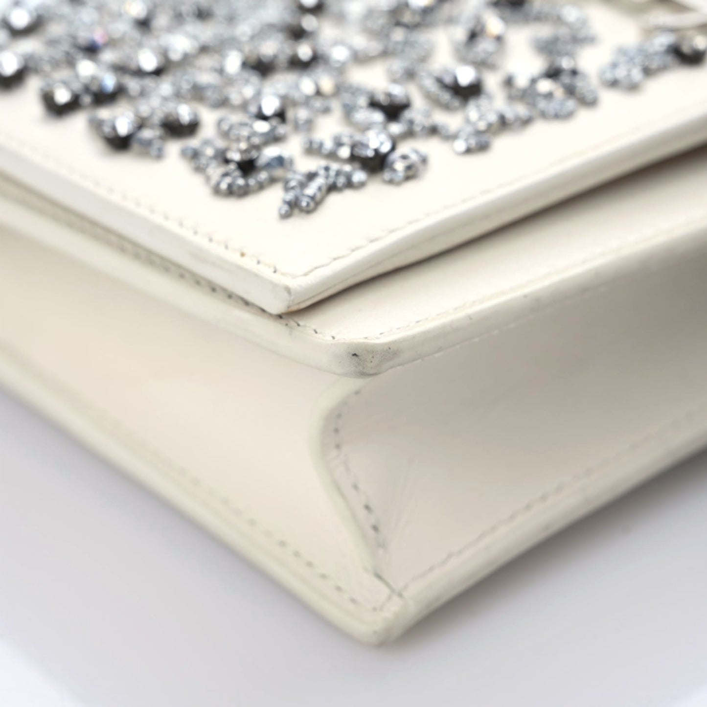 Calfskin Bead Embellished Kate Monogram Tassel Chain Wallet White