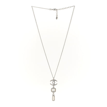 Chanel Crystal Baguette CC Drop Pendant Necklace Silver 3 of 7