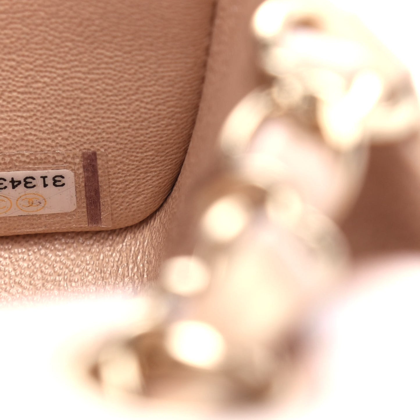 Iridescent Calfskin Quilted Mini Rectangular Flap Beige