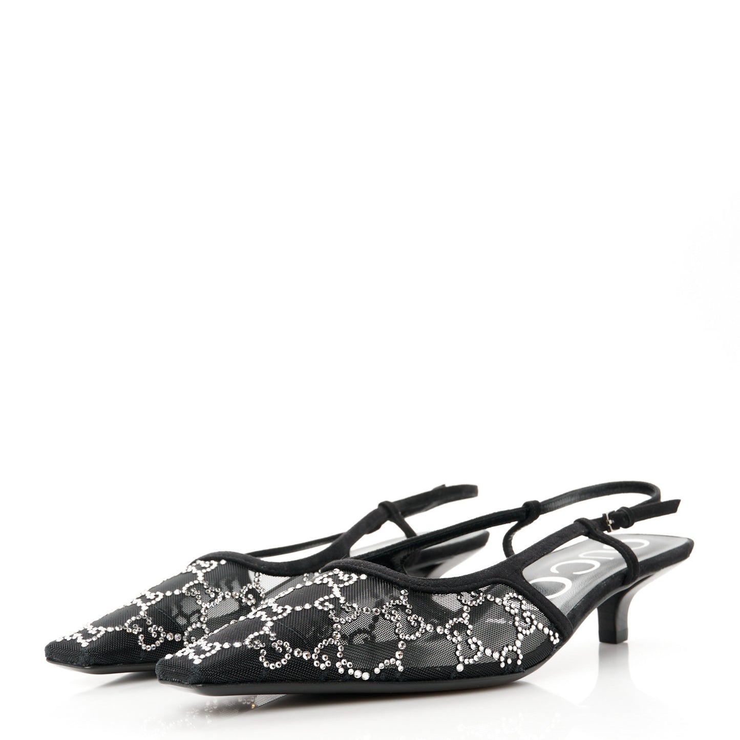 Tela Retino Kid Scamosciato Crystal GG Monogram Square G 35mm Slingback Pumps 38.5 Black