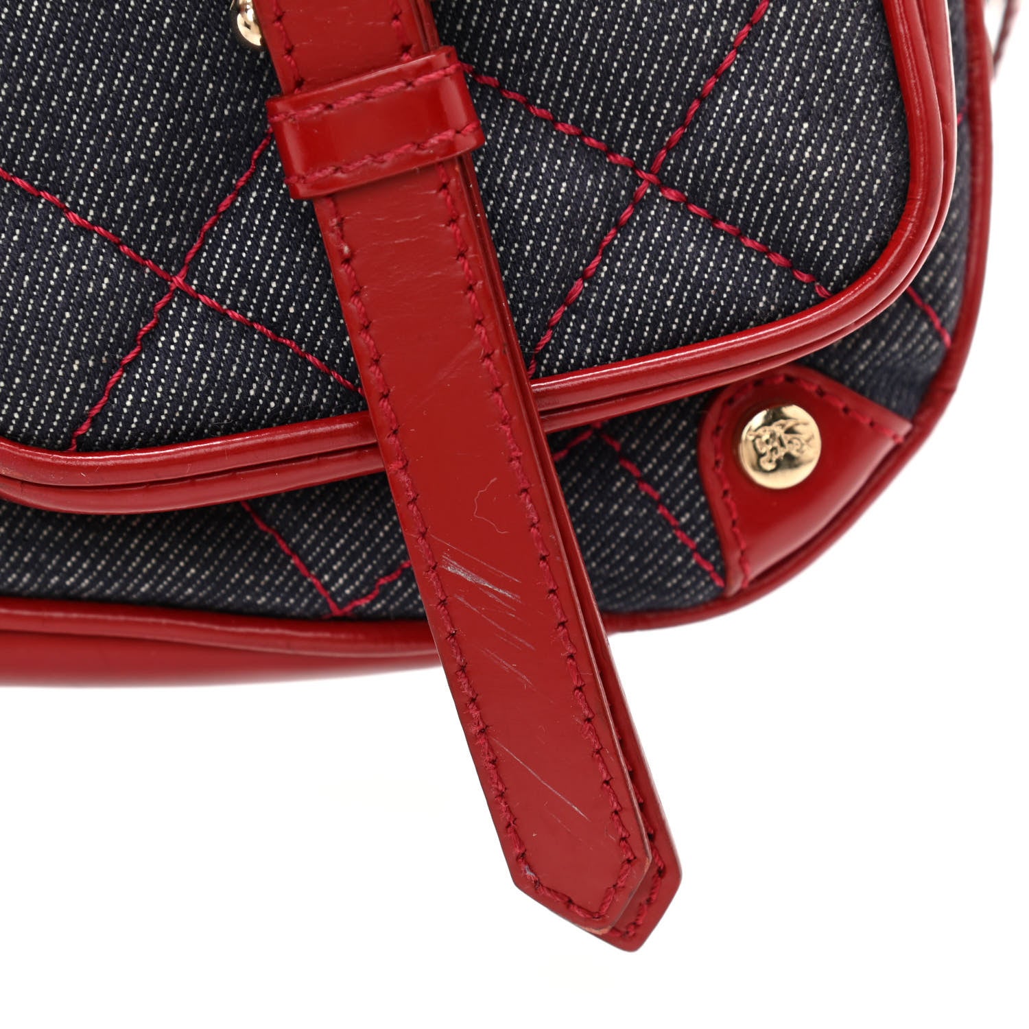 Burberry Shiny Calfskin Denim Quilted Shoulder Bag Blue Red 12 of 12