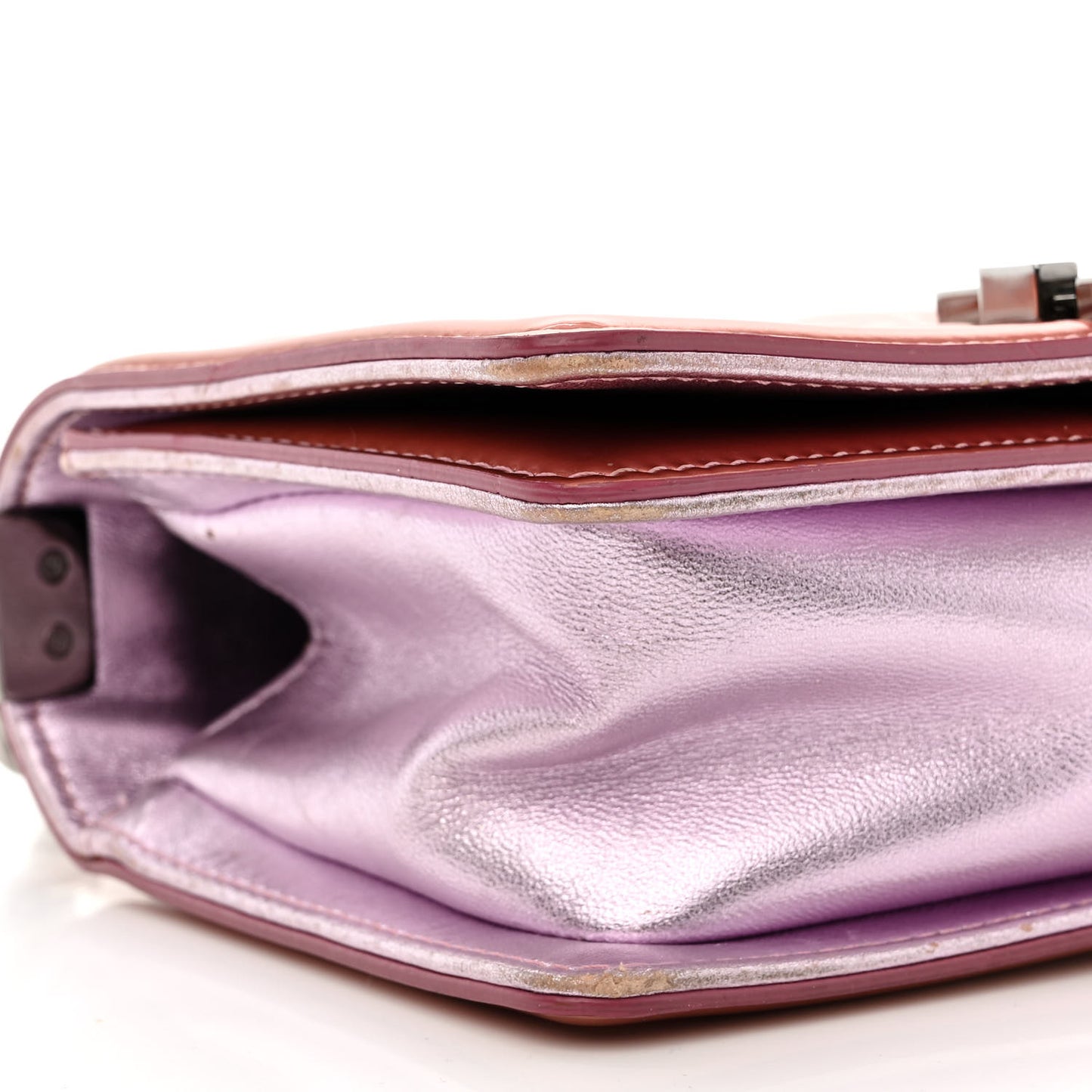 Metallic Patent Calfskin Quilted Small Boy Flap Pink