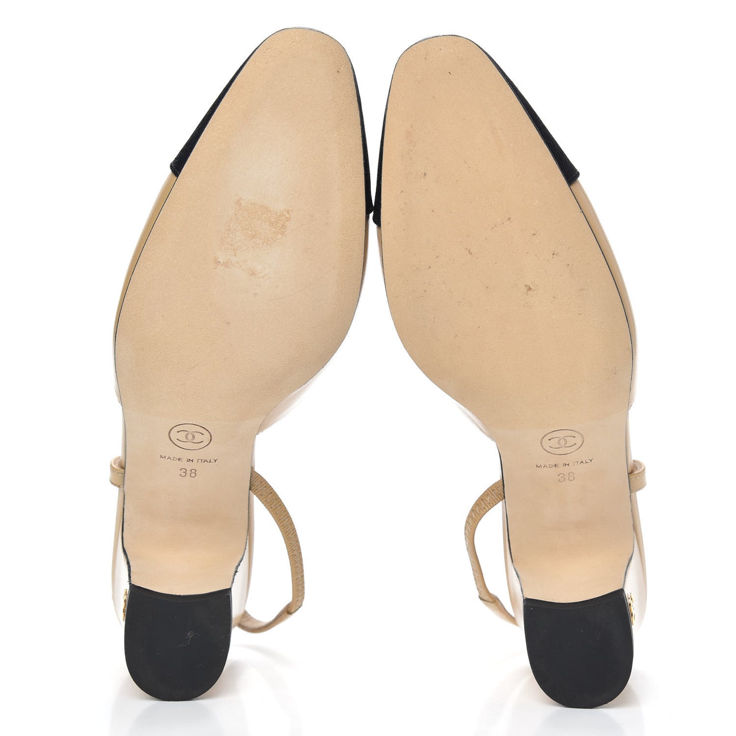 Goatskin Grosgrain Cap Toe CC Slingback Sandals 38 Beige Black