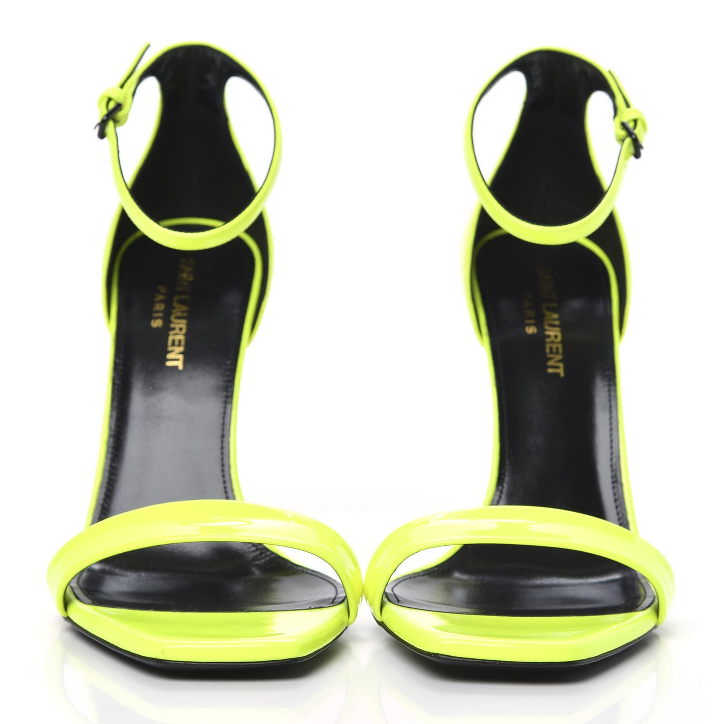 Patent Calfskin Amber 105 Ankle Strap Sandals 38.5 Yellow Fluo