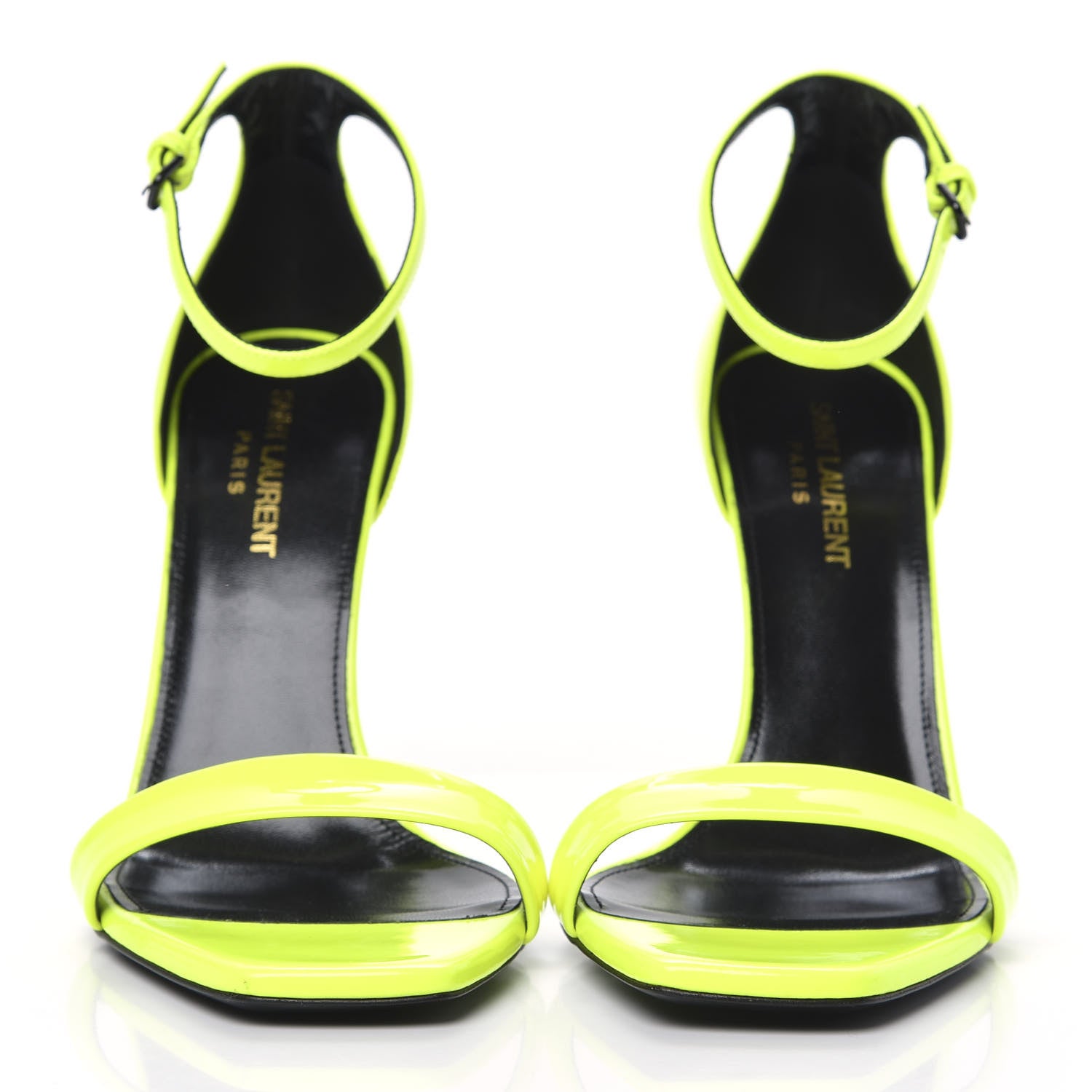 Saint Laurent Patent Calfskin Amber 105 Ankle Strap Sandals 38.5 Yellow Fluo 2 of 9