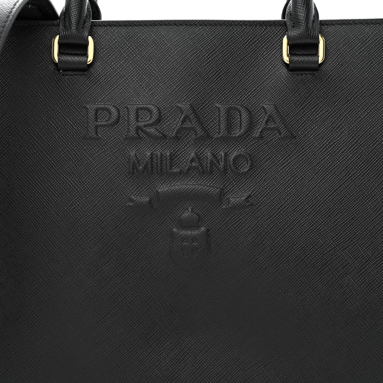 Prada Saffiano Lux Logo Embossed Medium Shoulder Tote Handbag Black 9 of 11