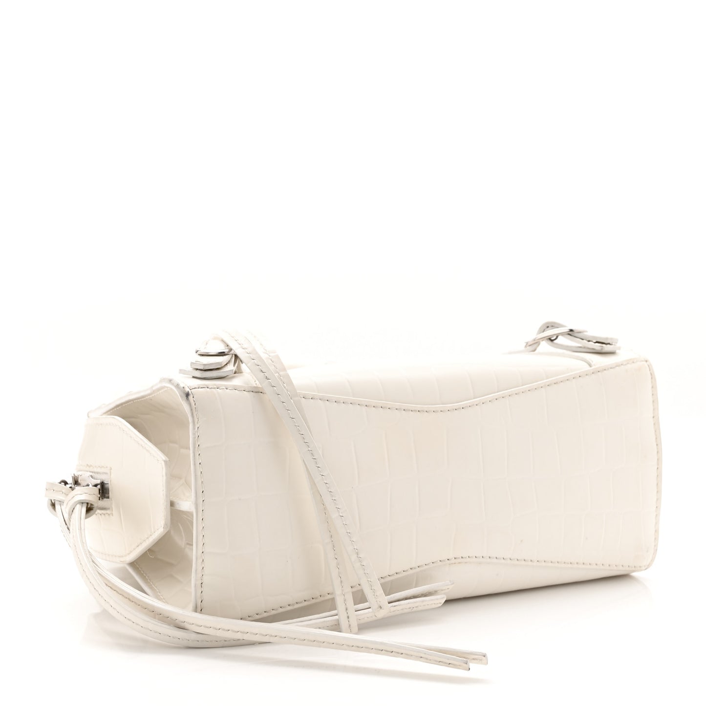 Extra Supple Calfskin Crocodile Embossed Neo Classic Silver Hardware Super Mini City White