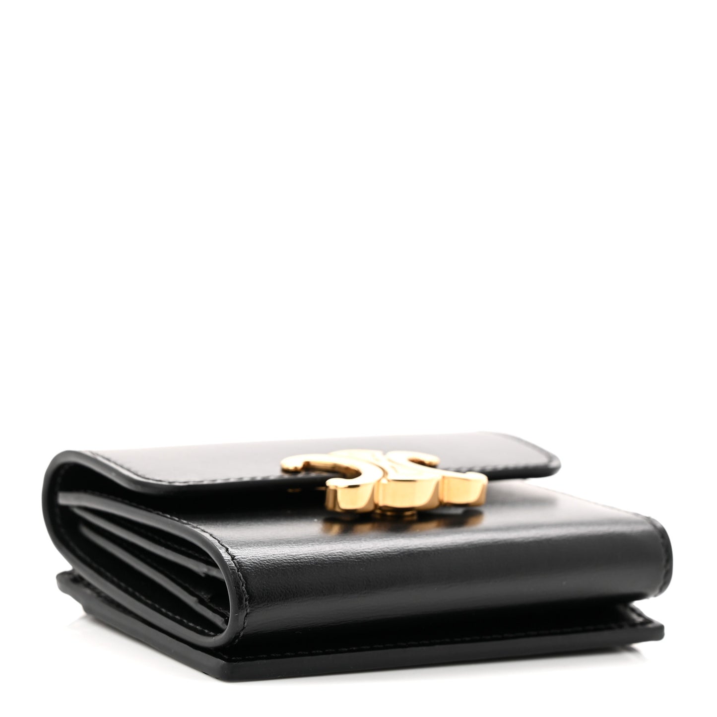 Calfskin Compact Triomphe Wallet With Coin Purse Black