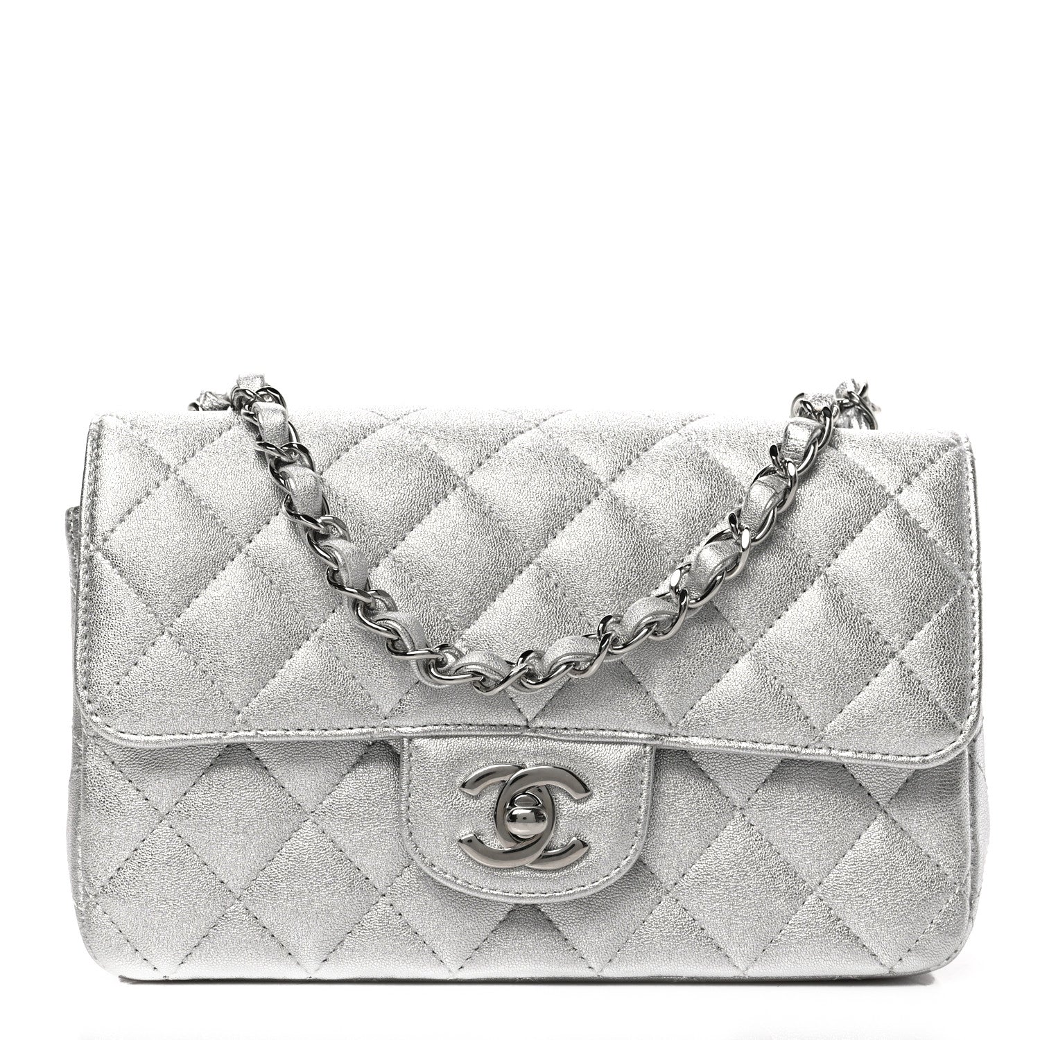 Chanel Metallic Lambskin Quilted Mini Rectangular Flap Silver 1 of 9
