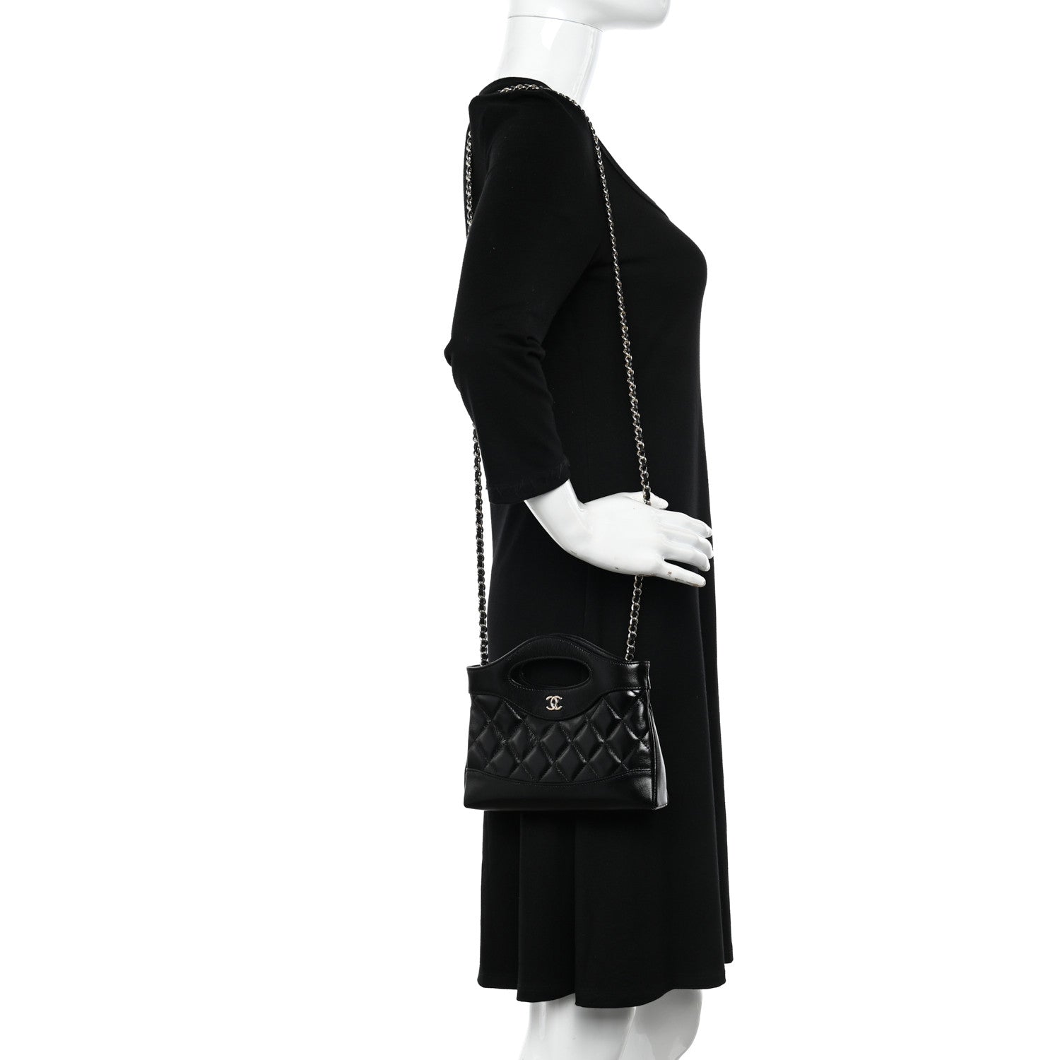 Chanel Shiny Crumpled Calfskin Quilted Nano 31 Shopping Bag Black 2 of 11