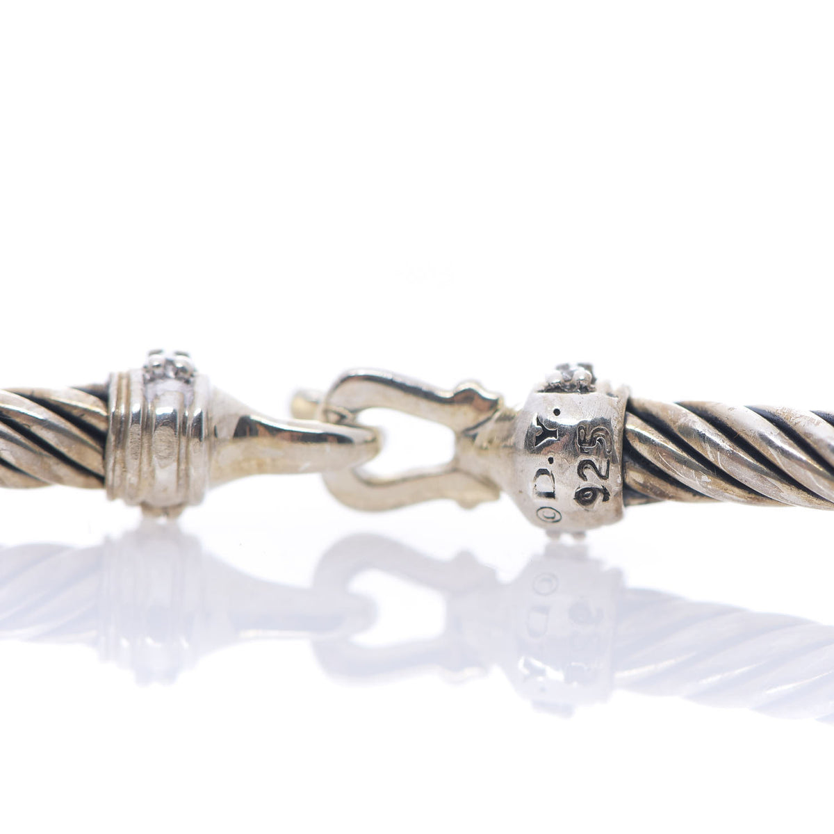 David Yurman Sterling Silver Diamond 3mm Cable Buckle Bracelet 3 of 3