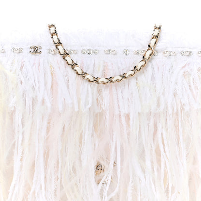 Chanel Tweed Embroidered Feathers Pearl Crystal Clutch White 9 of 11
