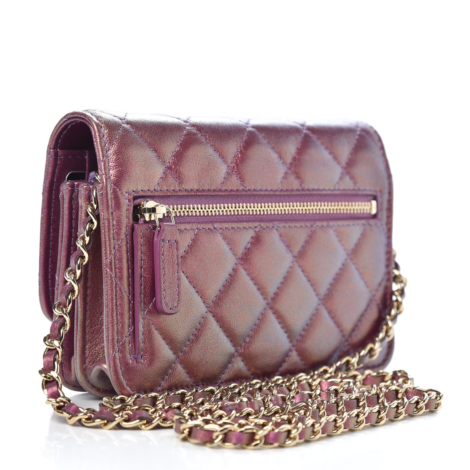 Chanel Iridescent Lambskin Quilted Mini Wallet On Chain WOC Purple 3 of 12