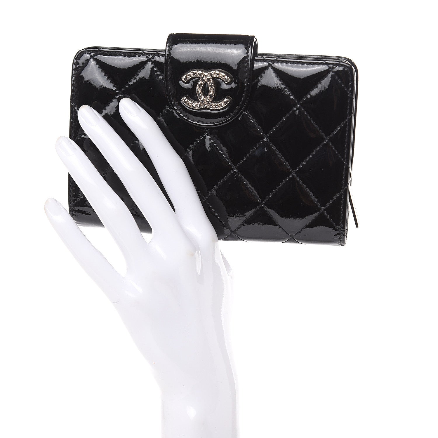 Chanel Patent Quilted Brilliant Zipped Pocket Wallet Black 2 of 11