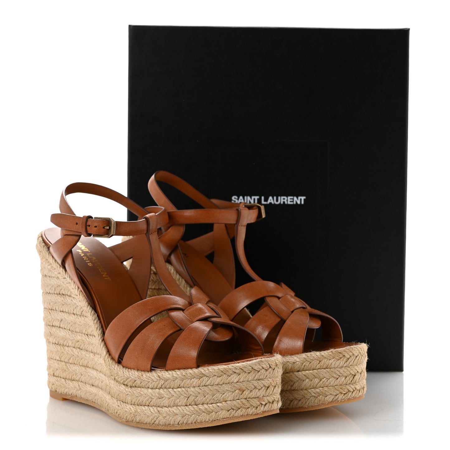 Calfskin 85 Platform Espadrille Wedge Sandals 39.5 Brown