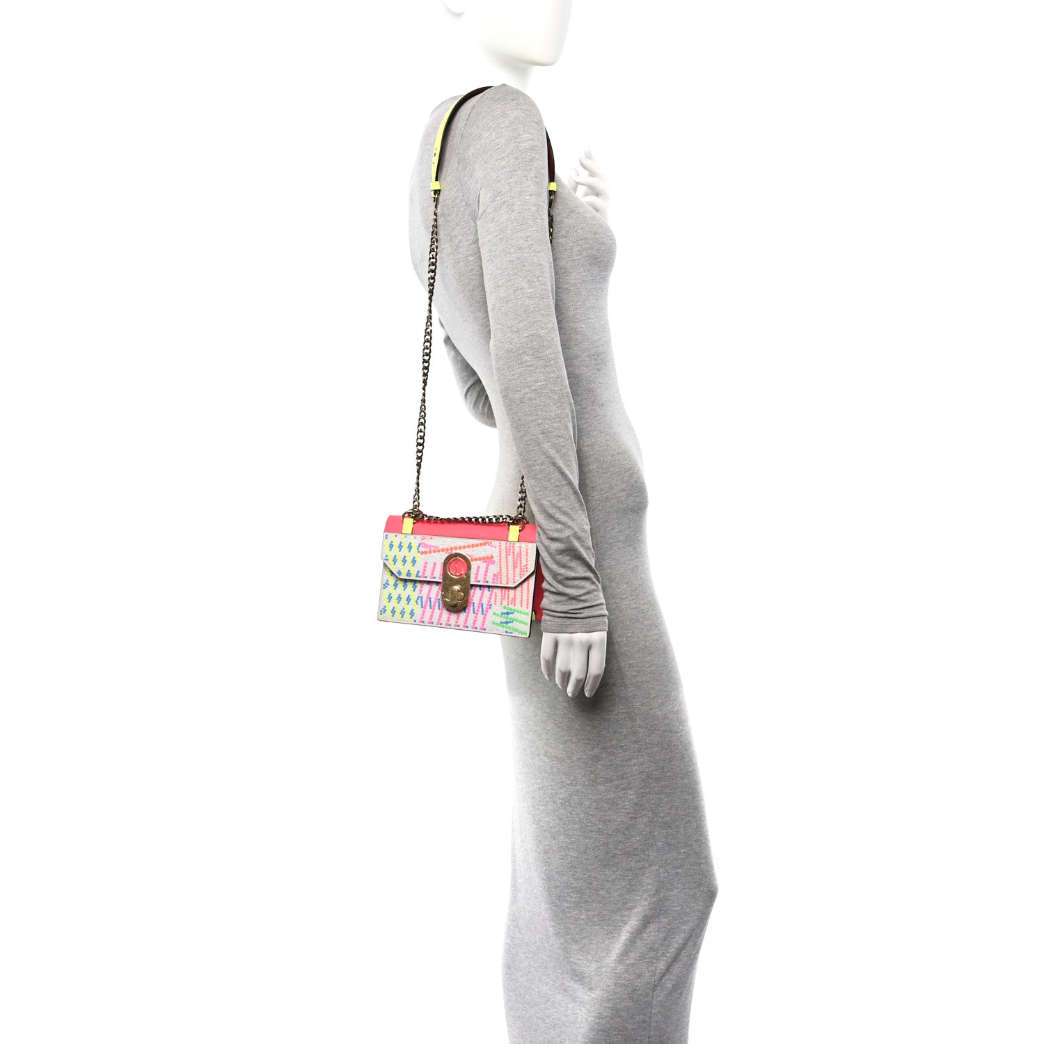 Christian Louboutin Calfskin Suede Crystal Embellished Small Elisa Snow Yellow Multicolor 2 of 10