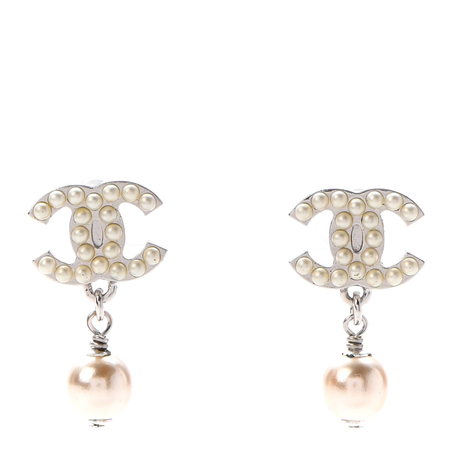 Pearl CC Drop Earrings Silver