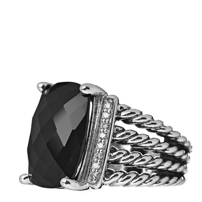 David Yurman Sterling Silver Diamond Black Onyx 16mm Wheaton Ring 51 5.75 3 of 5