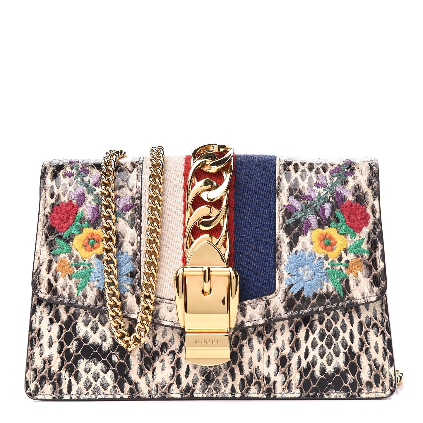 Snakeskin Floral Embroidered Super Mini Sylvie Chain Shoulder Bag