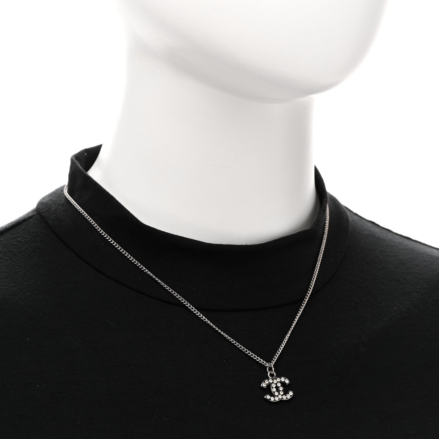 Chanel Crystal Timeless CC Necklace Silver 2 of 7