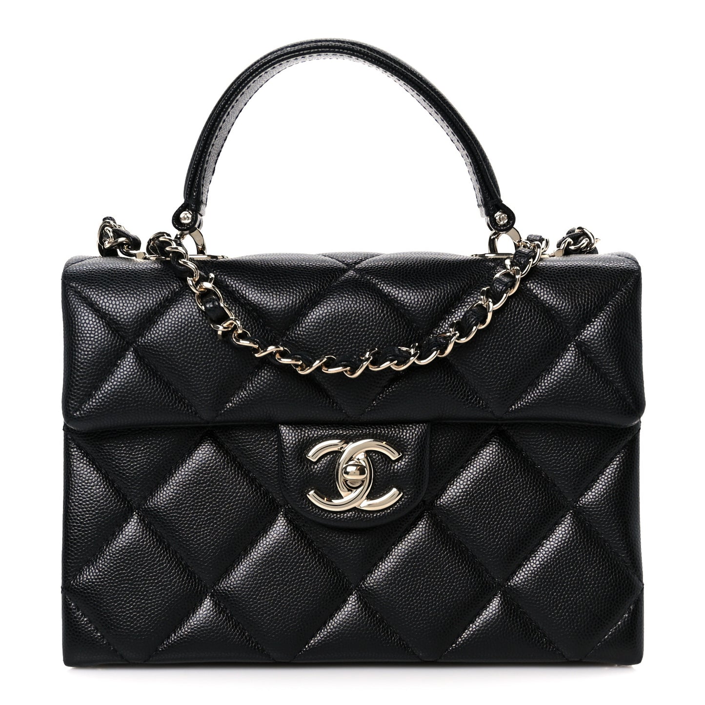 Caviar Quilted Mini Retro Twist Top Handle Flap Black