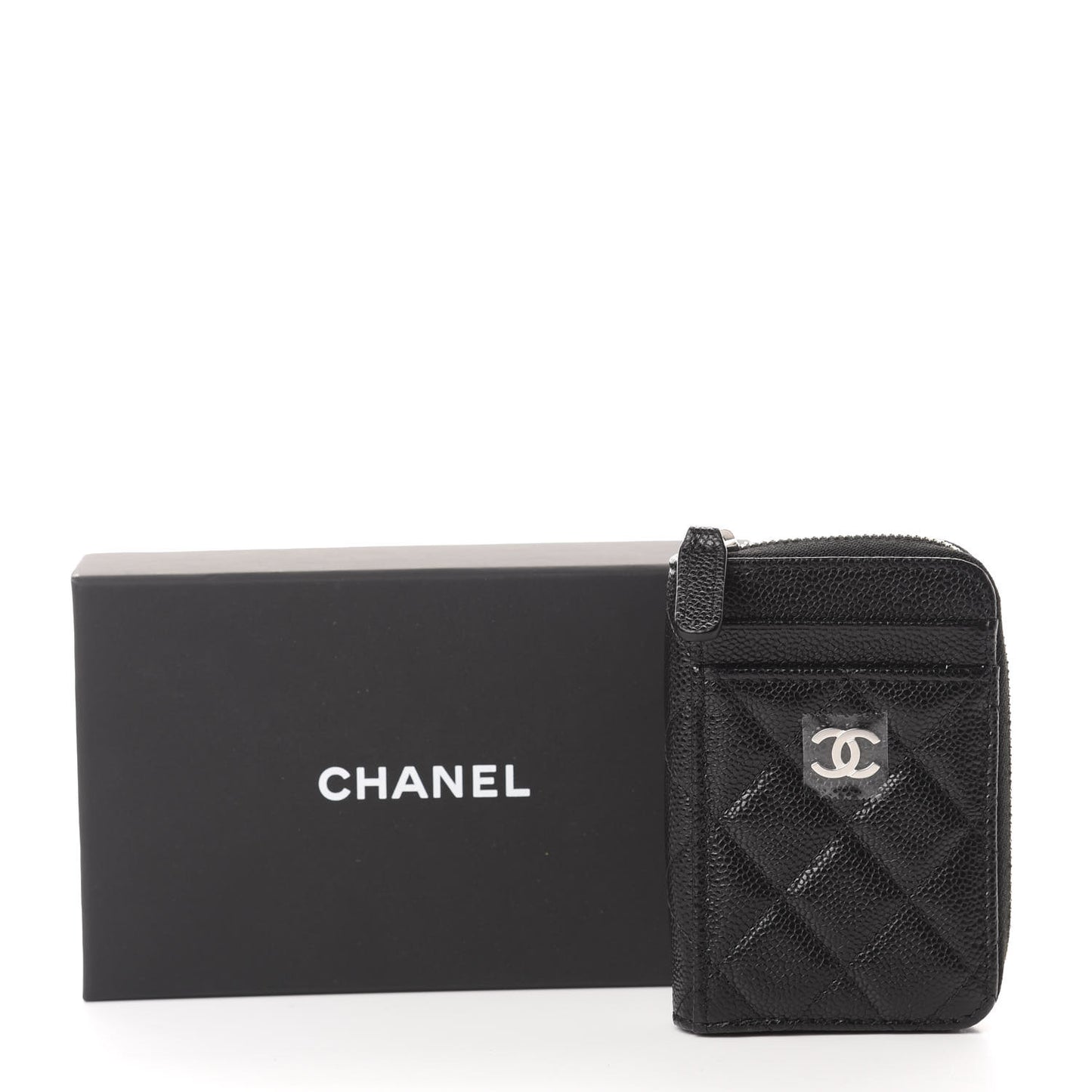 Caviar Quilted Zip Card Holder Black
