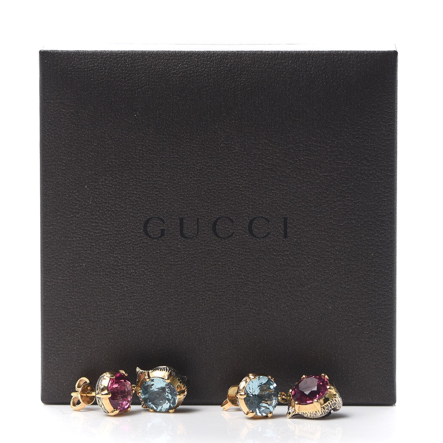 Gucci 18K Yellow Gold Diamond Aquamarine Pink Tourmaline Le Marché des Merveilles Feline Drop Earrings 6 of 6