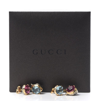 Gucci 18K Yellow Gold Diamond Aquamarine Pink Tourmaline Le Marché des Merveilles Feline Drop Earrings 6 of 6