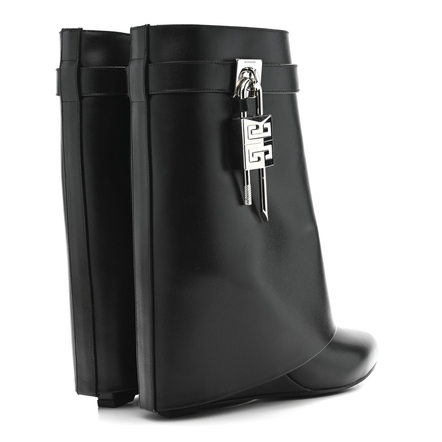 Calfskin Shark Lock Ankle Boots 37 Black