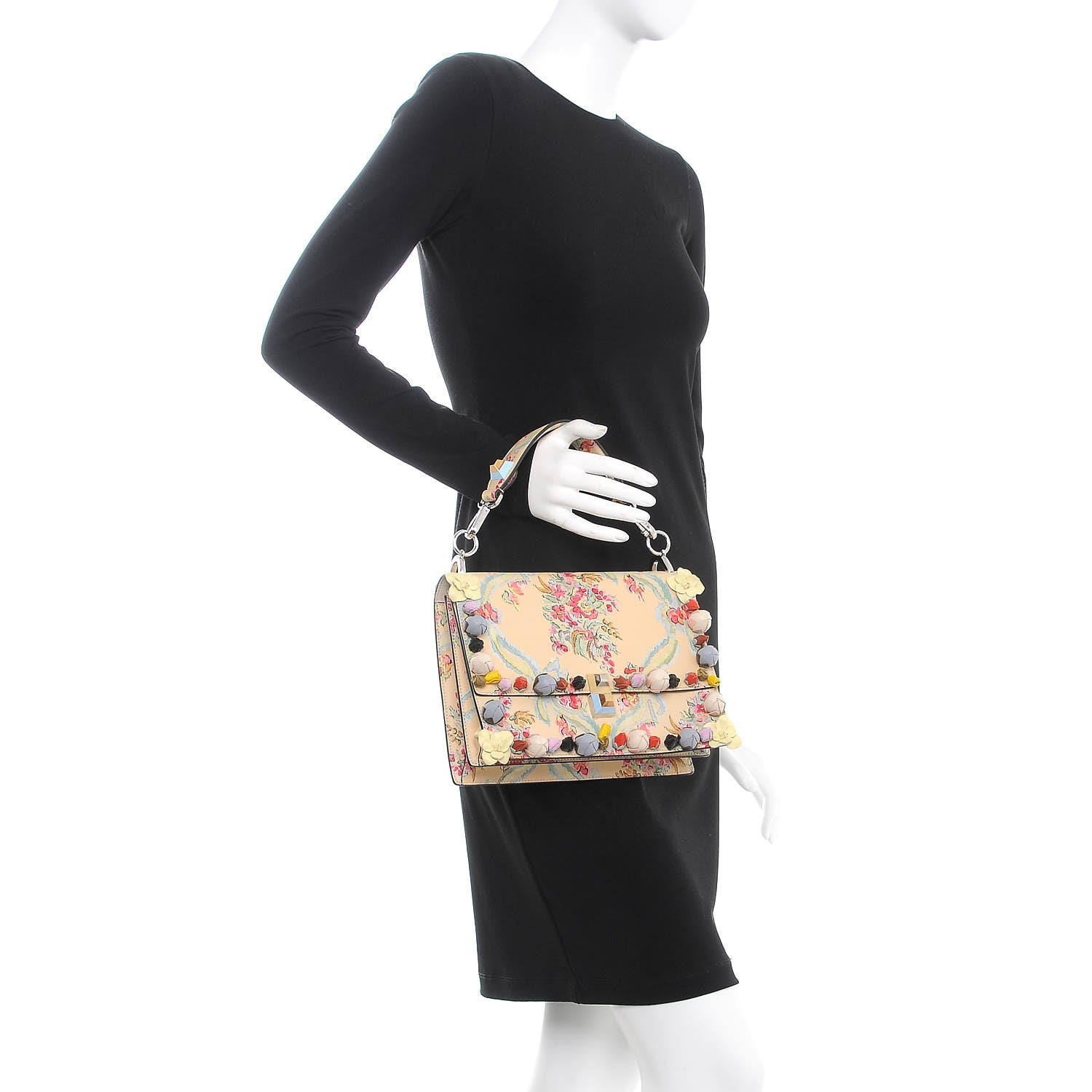 Fendi Vitello Marie Antoinette Print Rosebud Kan I Shoulder Bag Panna Multicolor 3 of 9