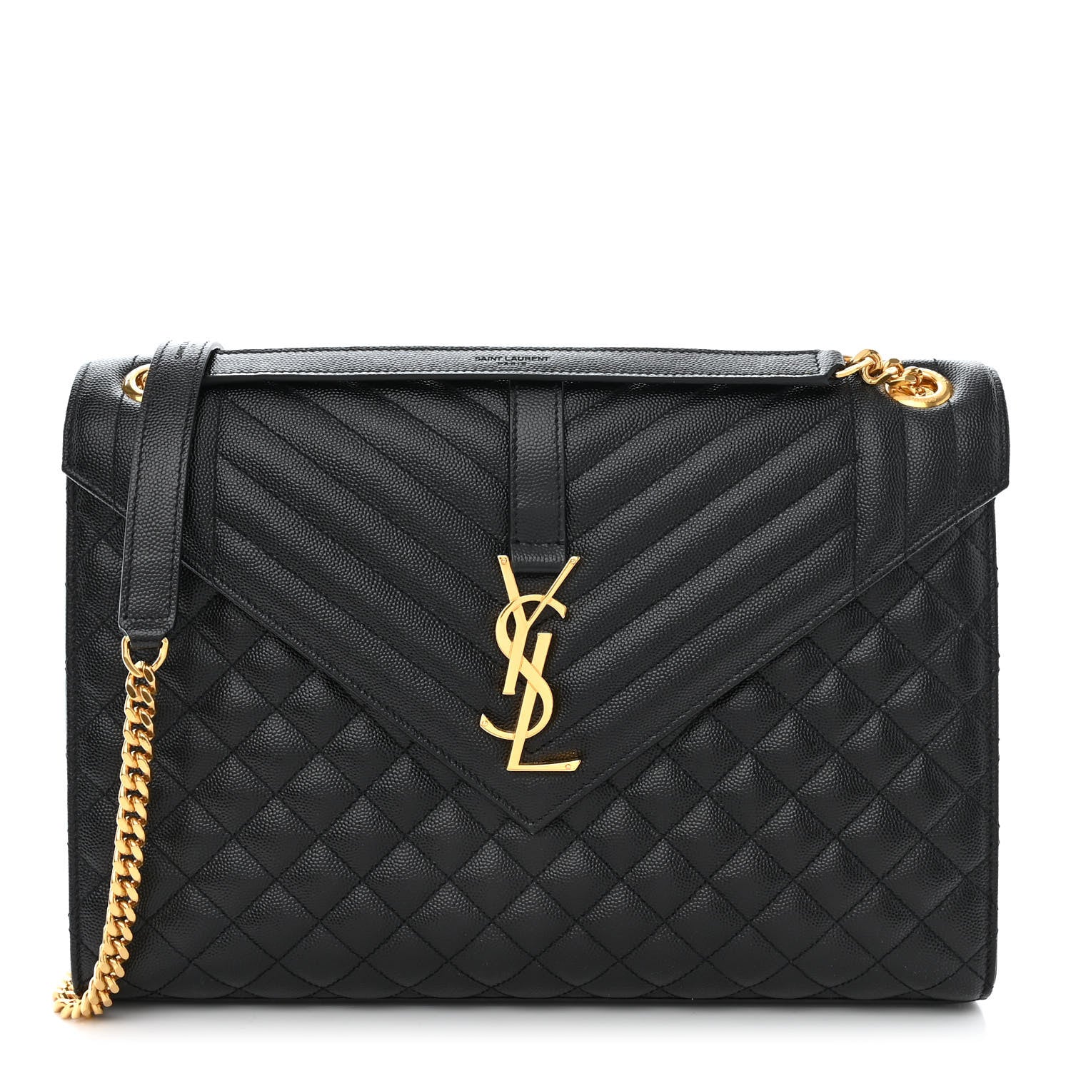 Saint Laurent Grain De Poudre Textured Mixed Matelasse Large Triquilt Monogram Satchel Black 1 of 10