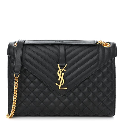 Saint Laurent Grain De Poudre Textured Mixed Matelasse Large Triquilt Monogram Satchel Black 1 of 10