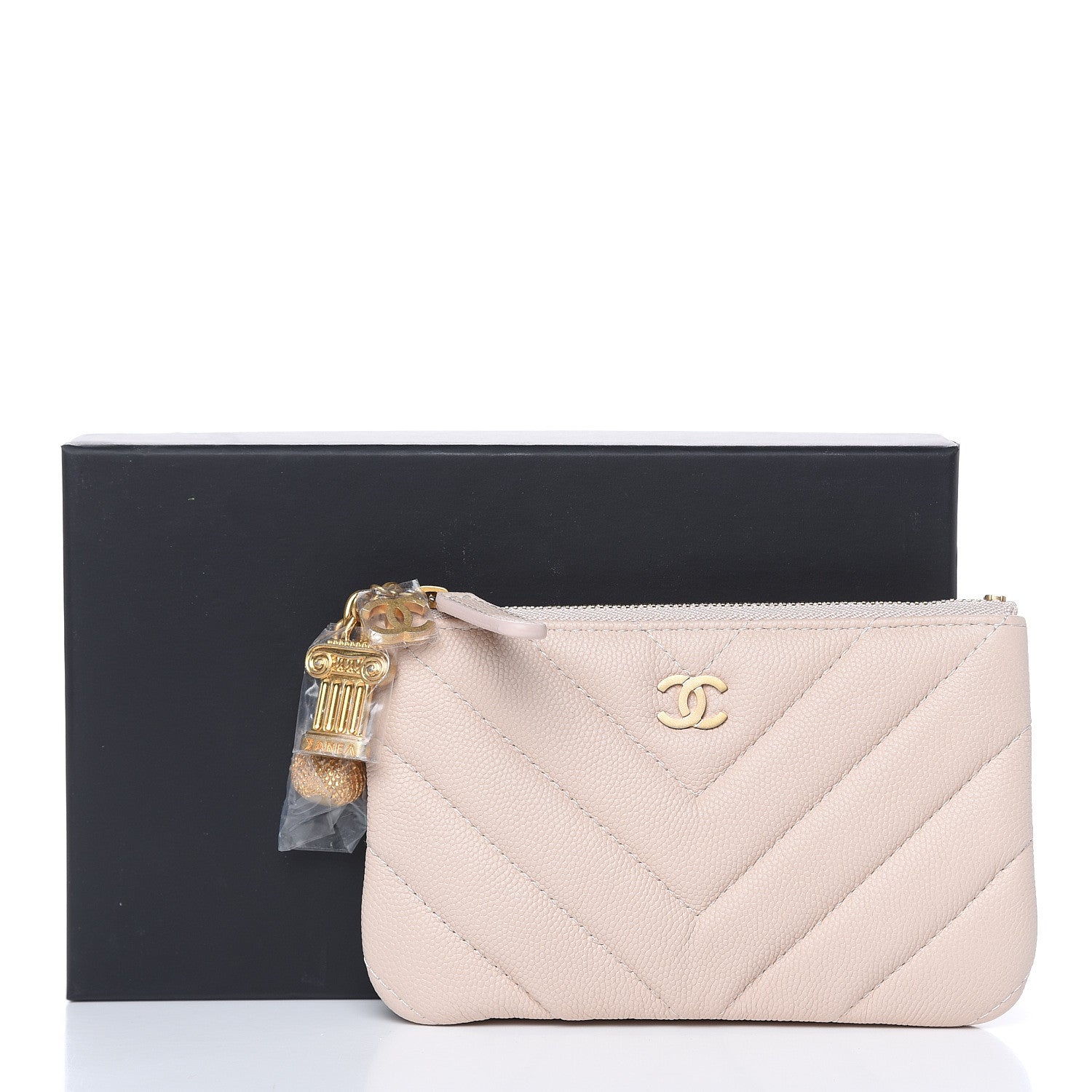 Chanel Caviar Chevron Quilted Small Ancient Greek Charms Cosmetic Case Light Pink 8 of 8