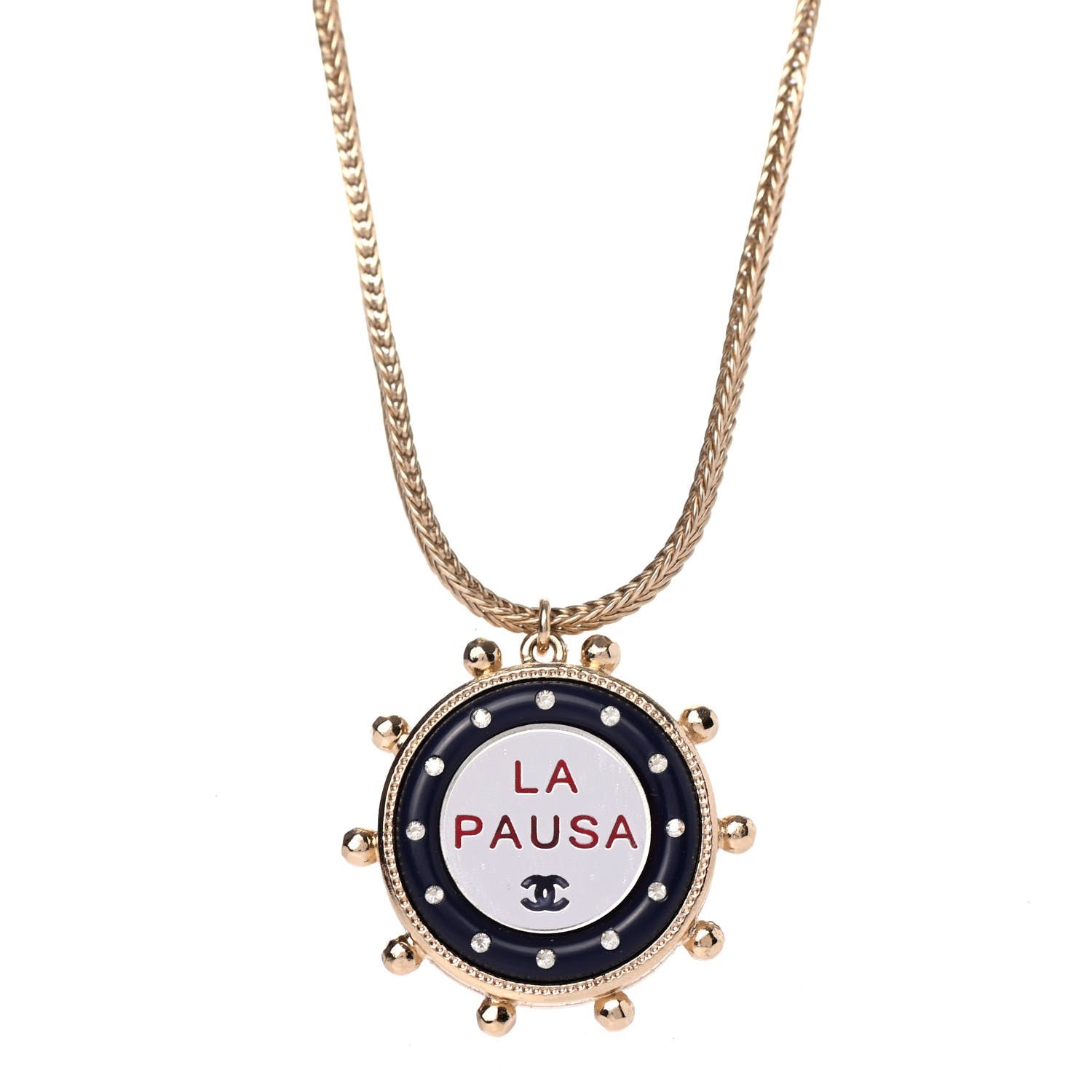Chanel Resin Crystal CC La Pausa Pendant Necklace Gold 3 of 4