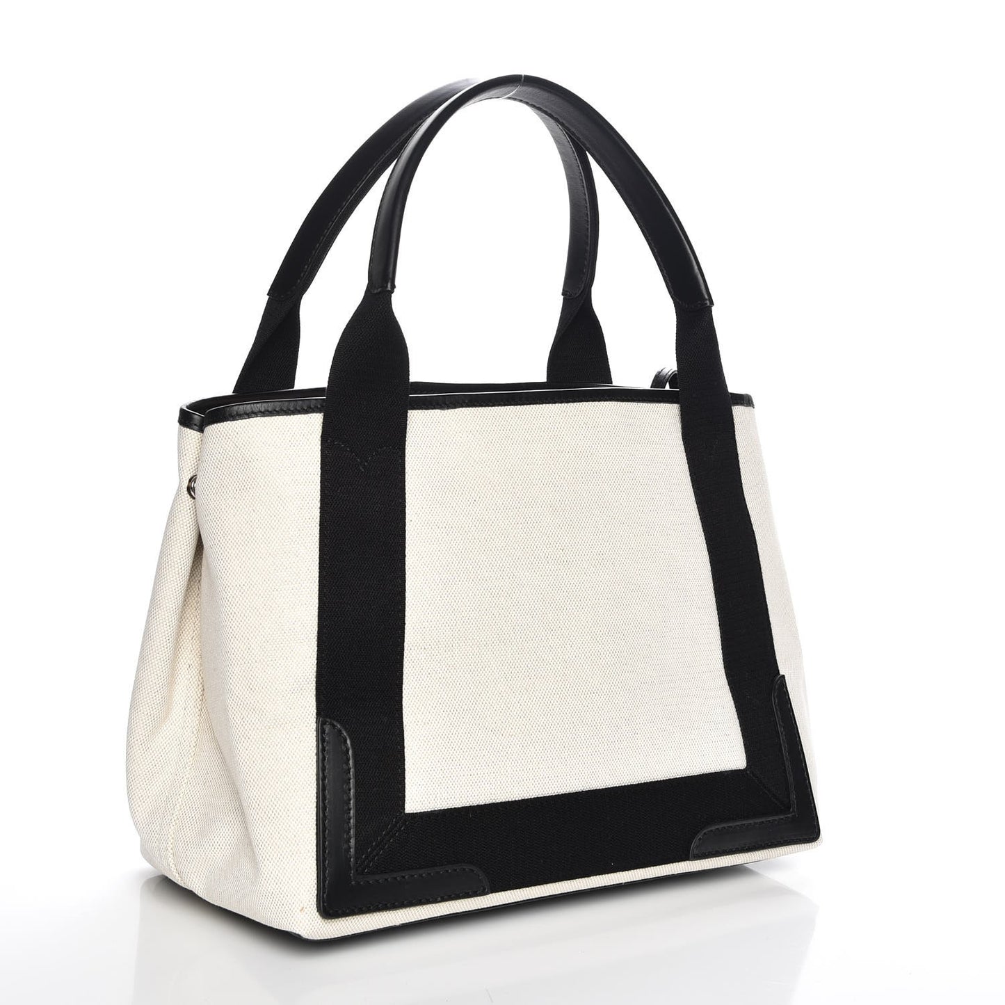 Cotton Canvas Satin Calfskin S Navy Cabas Natural Black