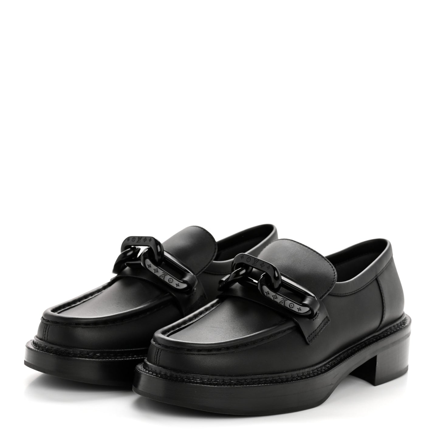 Calfskin Oversized Chain Academy Loafers 38.5 Black