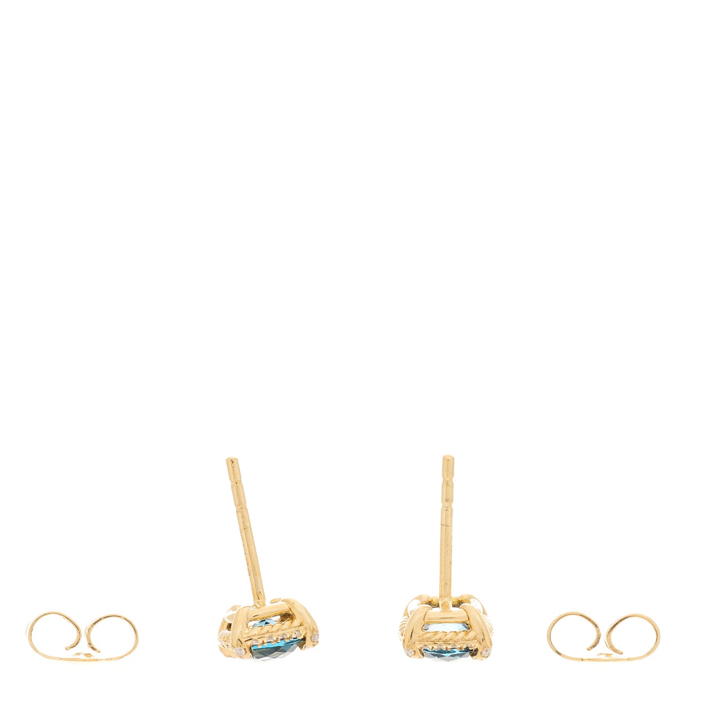 18K Yellow Gold Diamond Hampton Blue Topaz 5mm Chatelaine Pave Bezel Stud Earrings