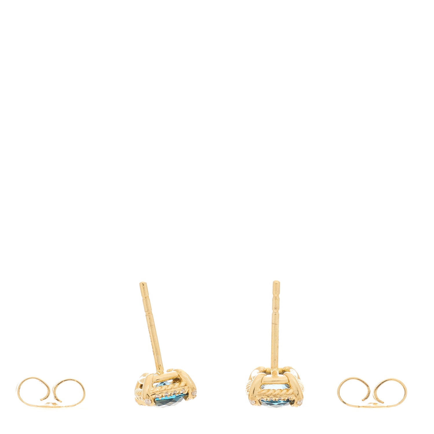 David Yurman 18K Yellow Gold Diamond Hampton Blue Topaz 5mm Chatelaine Pave Bezel Stud Earrings 3 of 4