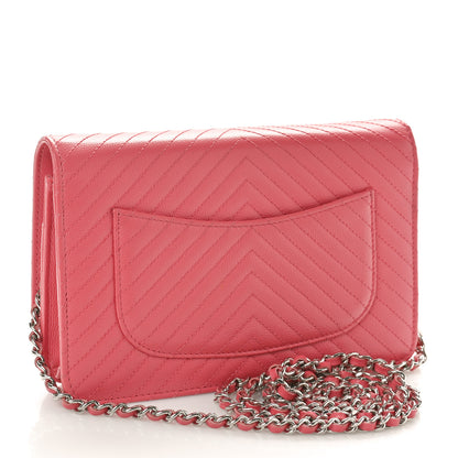Chanel Caviar Chevron Quilted Wallet On Chain WOC Pink 3 of 11