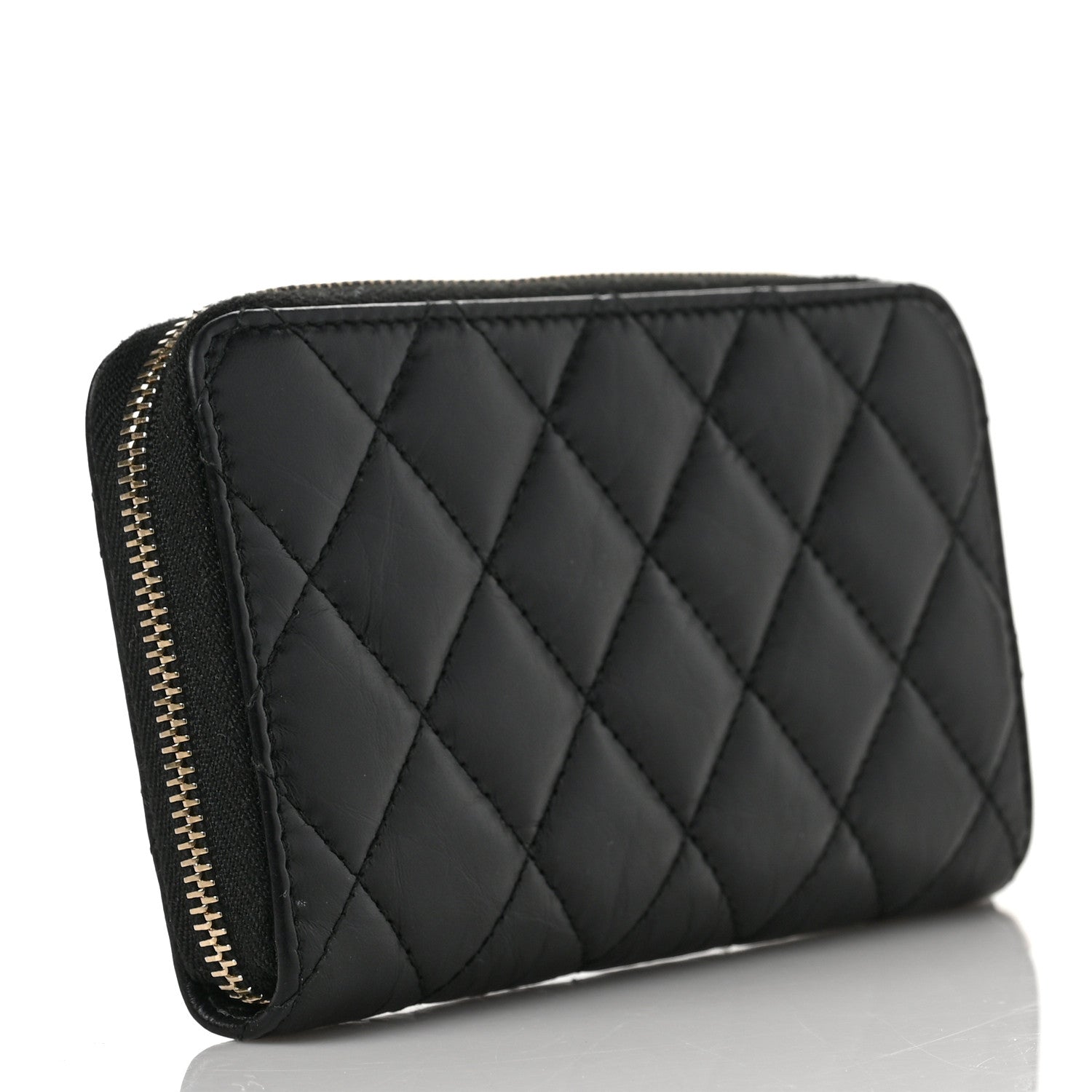 Chanel Aged Calfskin Quilted Small Lucky Charms 2.55 Reissue Zip Around Wallet Black 3 of 8
