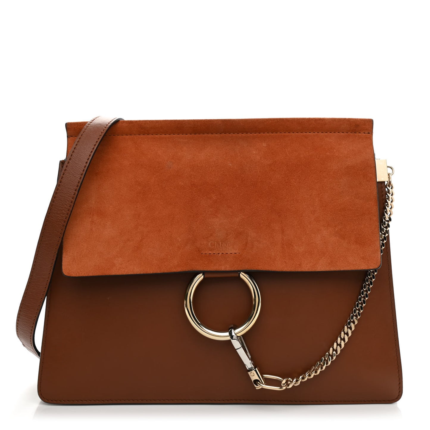 Suede Calfskin Medium Faye Shoulder Bag Tobacco