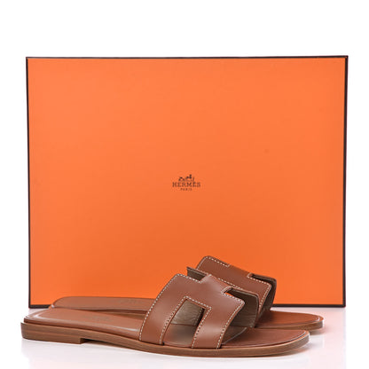 Hermes Box Calfskin Oran Sandals 36.5 Gold 11 of 11