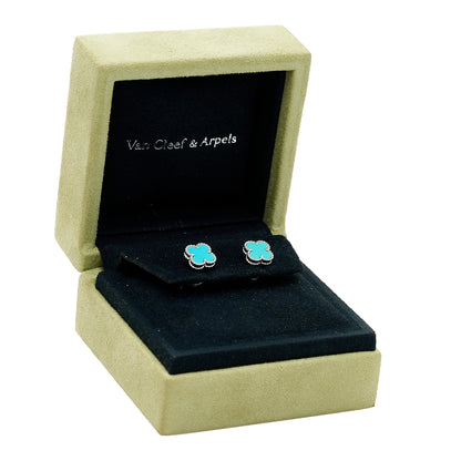 Van Cleef & Arpels 18K White Gold Turquoise Sweet Alhambra Earrings 5 of 5