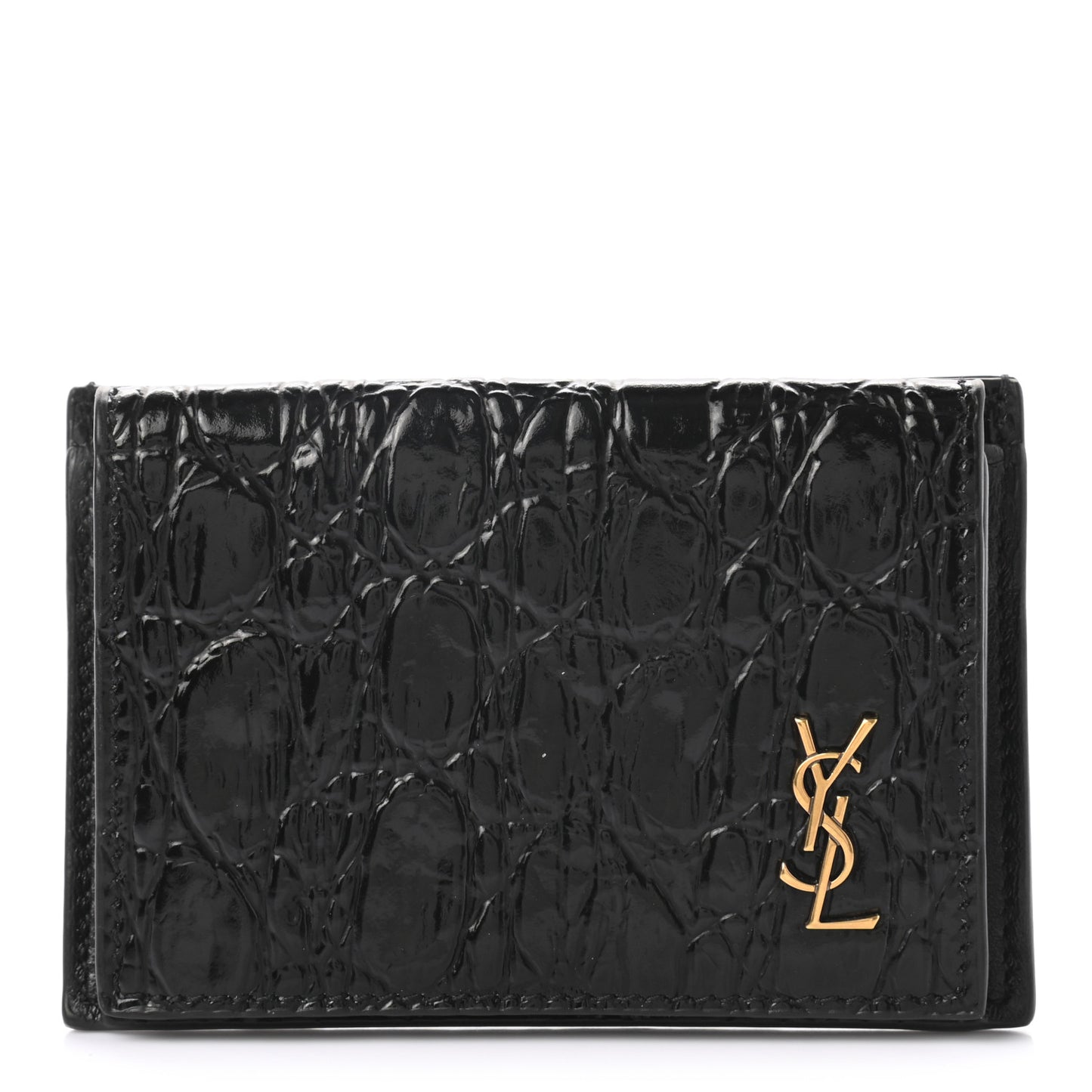 Calfskin Crocodile Embossed Monogram Coin Pouch Black