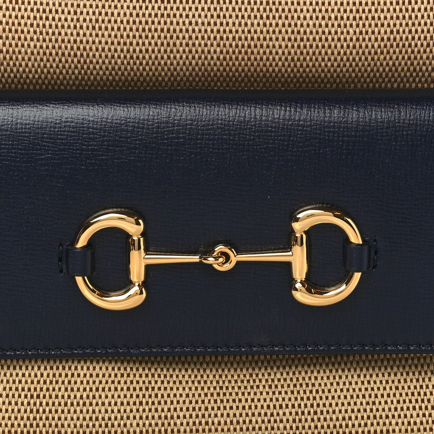 Gucci Vintage Rice Canvas Azalea Calfskin Small Horsebit 1955 Shoulder Bag Beige Blue 10 of 10