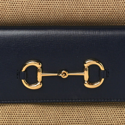 Gucci Vintage Rice Canvas Azalea Calfskin Small Horsebit 1955 Shoulder Bag Beige Blue 10 of 10