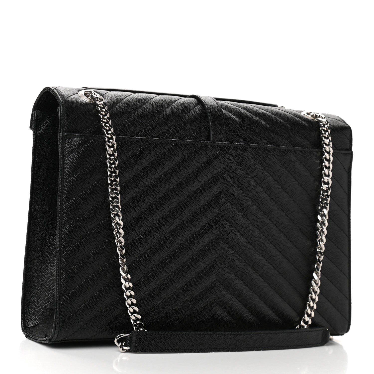Saint Laurent Grain De Poudre Matelasse Chevron Large Monogram Satchel Black 3 of 9
