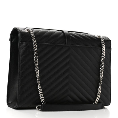 Saint Laurent Grain De Poudre Matelasse Chevron Large Monogram Satchel Black 3 of 9