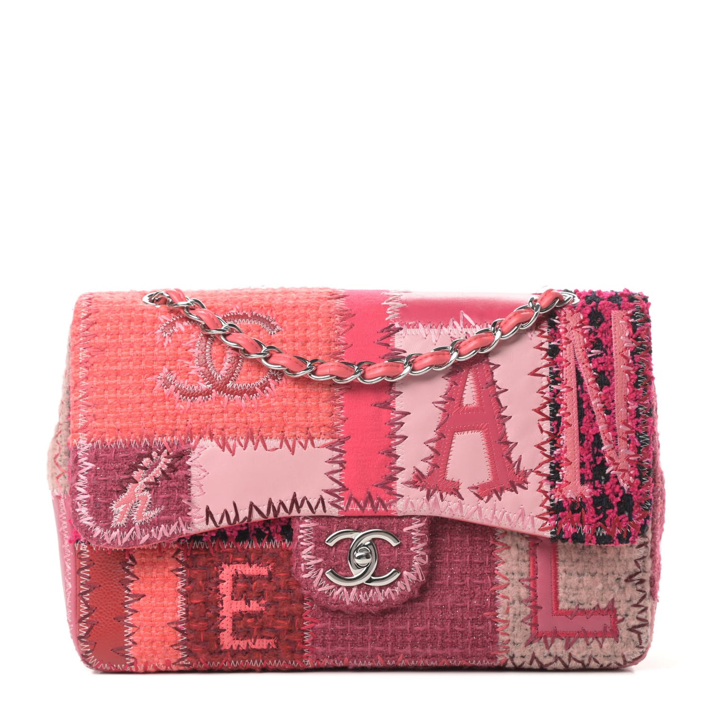 Tweed Patchwork Jumbo Single Flap Pink