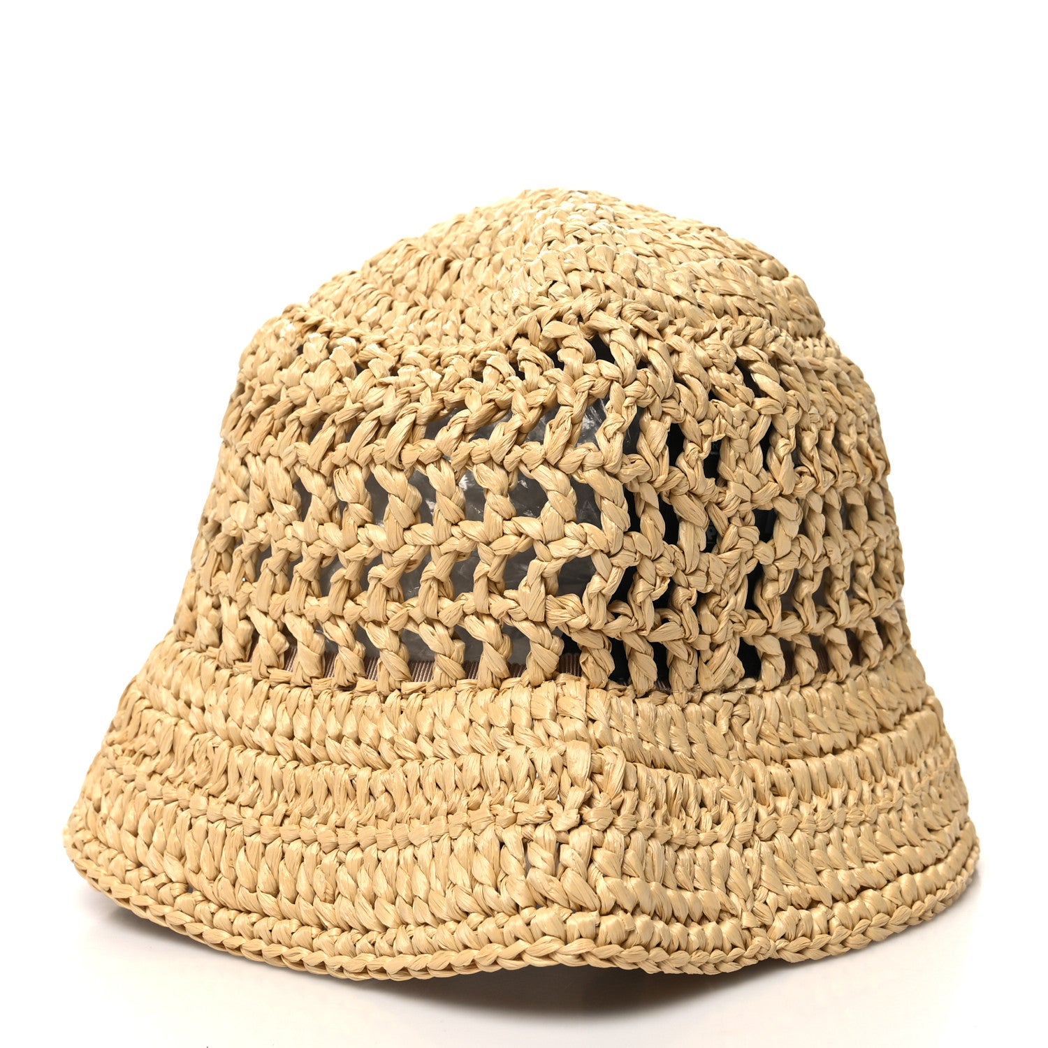 Prada Yarn Raffia Effect Crochet Logo Embroidered Womens Bucket Hat S Naturale 4 of 7